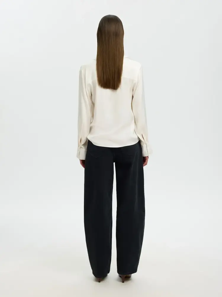 Selected SLWJONNA REG LS OPEN COLLAR SHIRT Egret