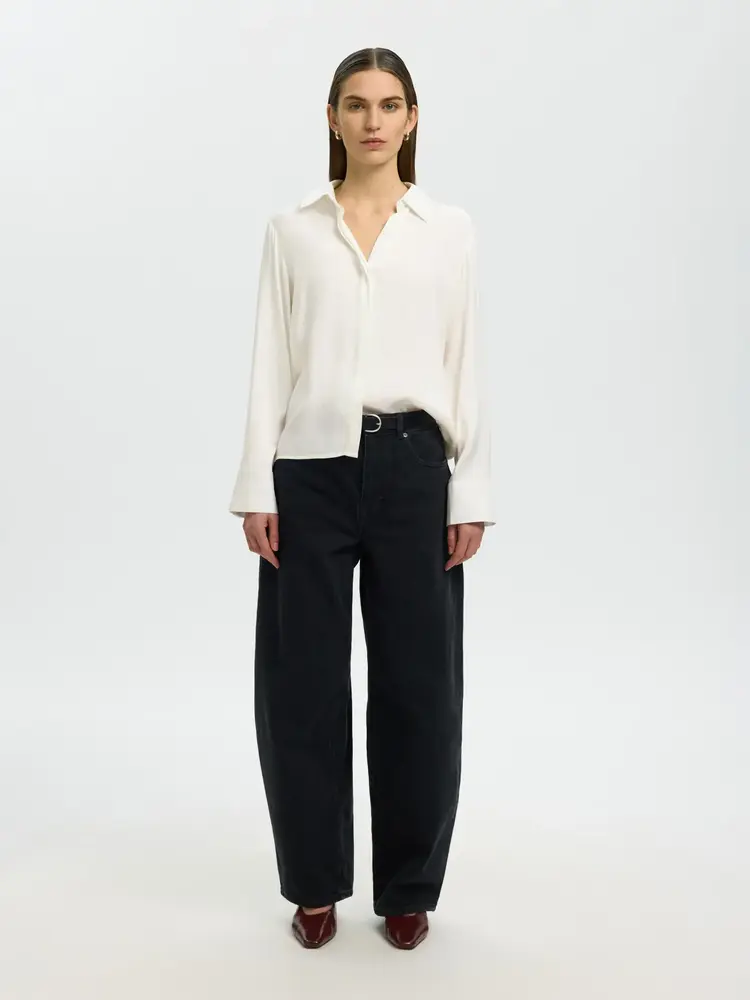 Selected SLWJONNA REG LS OPEN COLLAR SHIRT Egret