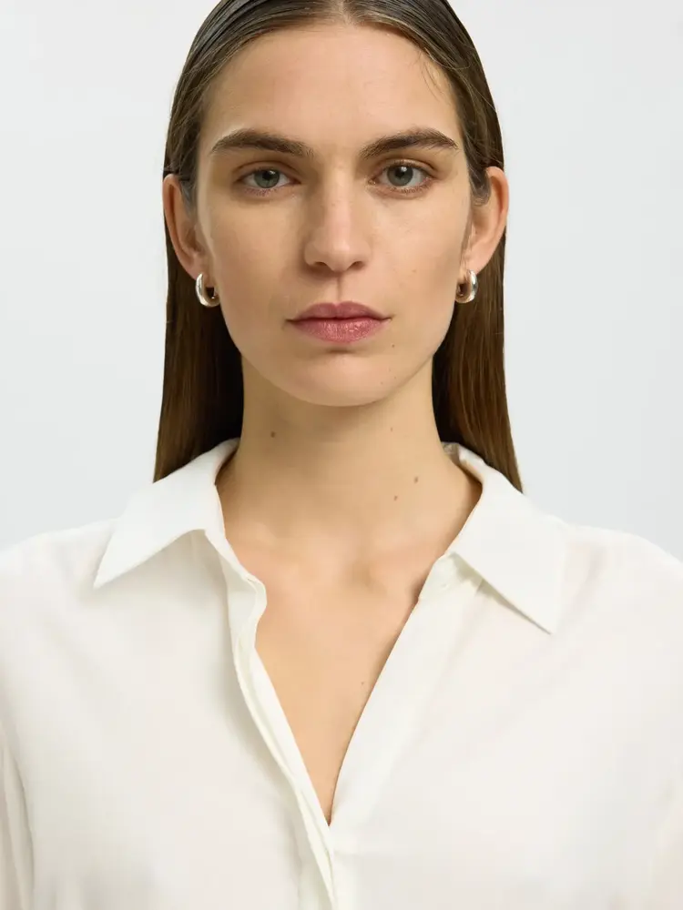 Selected SLWJONNA REG LS OPEN COLLAR SHIRT Egret