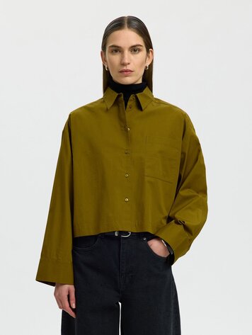 Selected SLWASTHA LS CROPPED BOXY SHIRT Fir Green