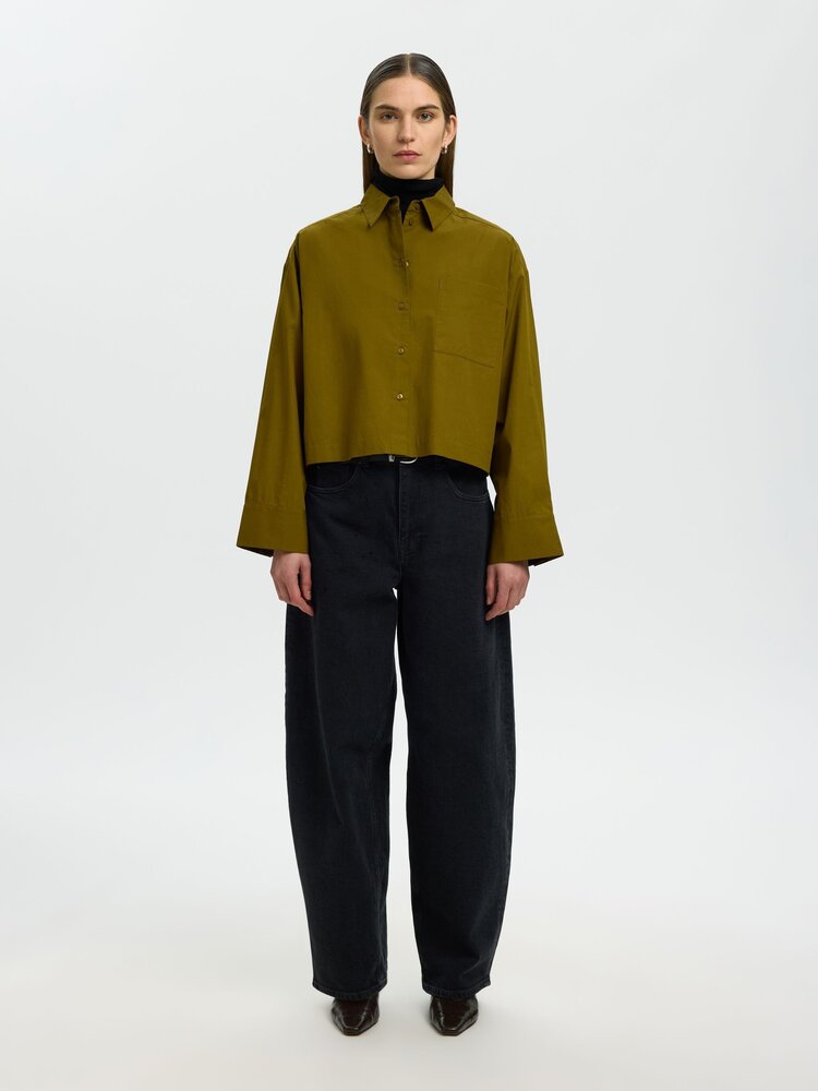 Selected SLWASTHA LS CROPPED BOXY SHIRT Fir Green