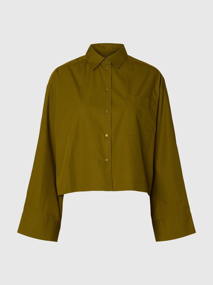 Selected SLWASTHA LS CROPPED BOXY SHIRT Fir Green