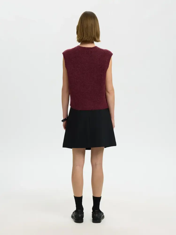 Selected SLWLULU SL BUTTON O-NECK VEST Tawny Port Melange