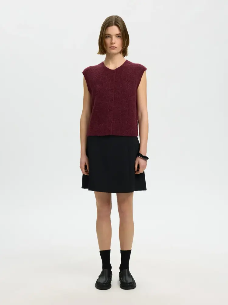 Selected SLWLULU SL BUTTON O-NECK VEST Tawny Port Melange