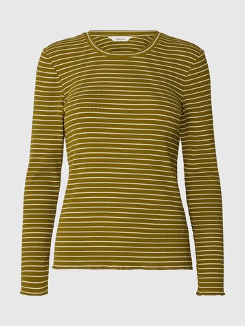 Selected SLWANNA LS CREW NECK TEE STRIPE Fir Green Snow White