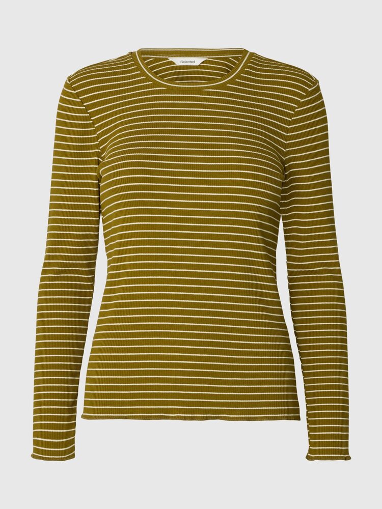 Selected SLWANNA LS CREW NECK TEE STRIPE Fir Green Snow White
