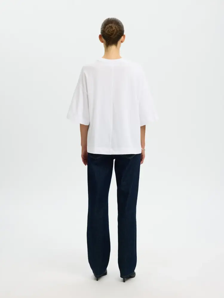 Selected SLWCOLWOMAN 2/4 OVERSIZED TEE Bright White