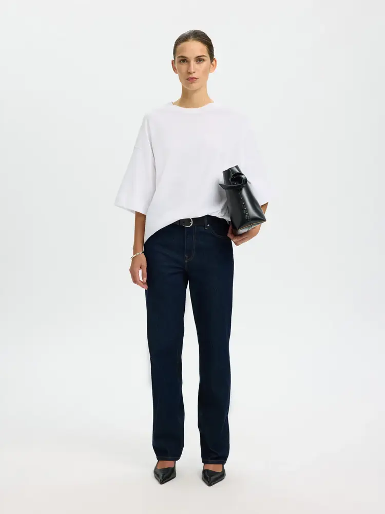 Selected SLWCOLWOMAN 2/4 OVERSIZED TEE Bright White
