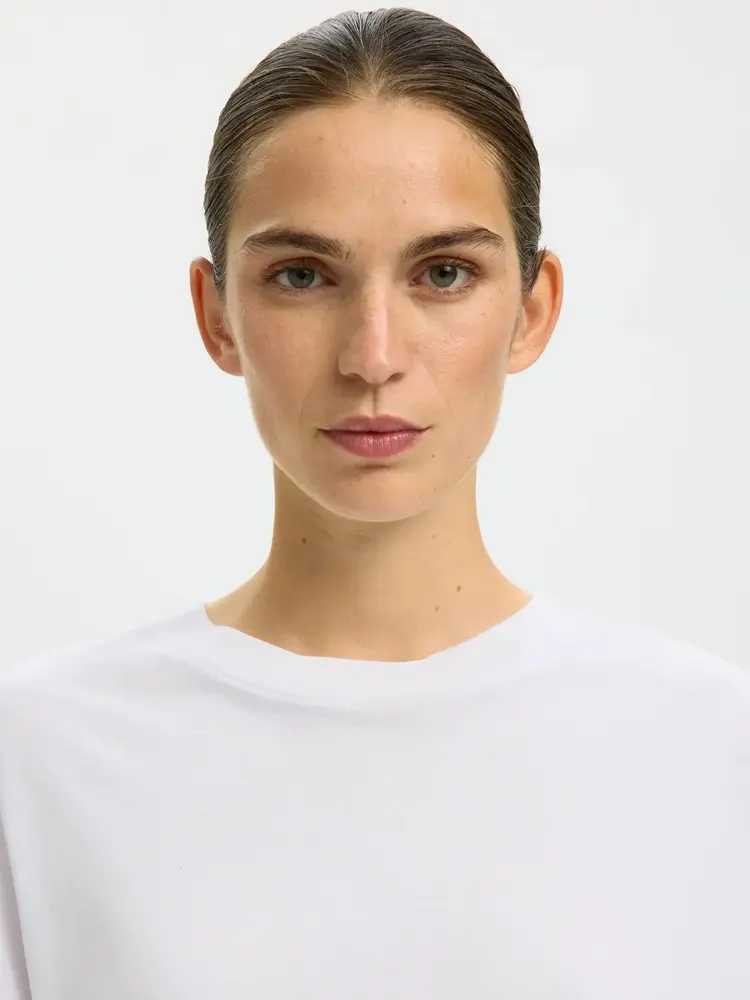 Selected SLWCOLWOMAN 2/4 OVERSIZED TEE Bright White