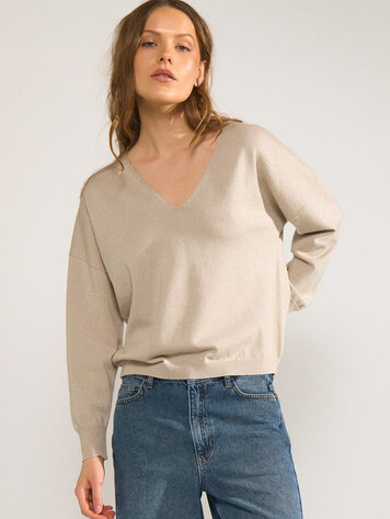 Nümph NUDAYLETTA LUREX V-NECK PULLOVER Whitecap Gray