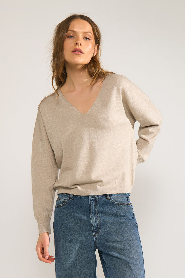 Nümph NUDAYLETTA LUREX V-NECK PULLOVER Whitecap Gray