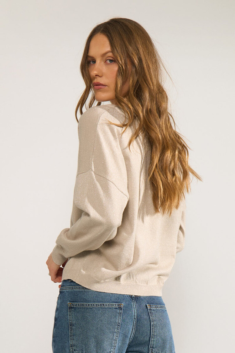 Nümph NUDAYLETTA LUREX V-NECK PULLOVER Whitecap Gray