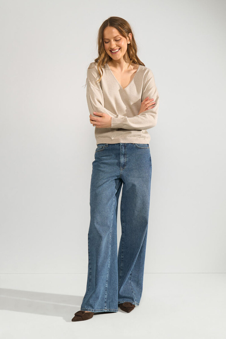 Nümph NUDAYLETTA LUREX V-NECK PULLOVER Whitecap Gray