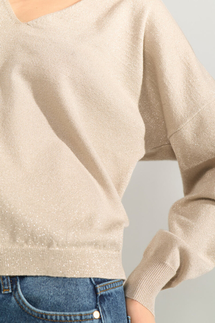 Nümph NUDAYLETTA LUREX V-NECK PULLOVER Whitecap Gray