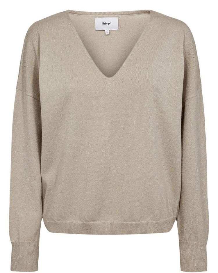Nümph NUDAYLETTA LUREX V-NECK PULLOVER Whitecap Gray