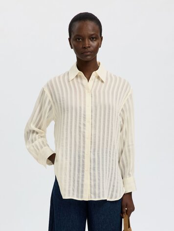 Selected SLFTORAN OVERSIZED LS STRIPED SHIRT Egret Stripes
