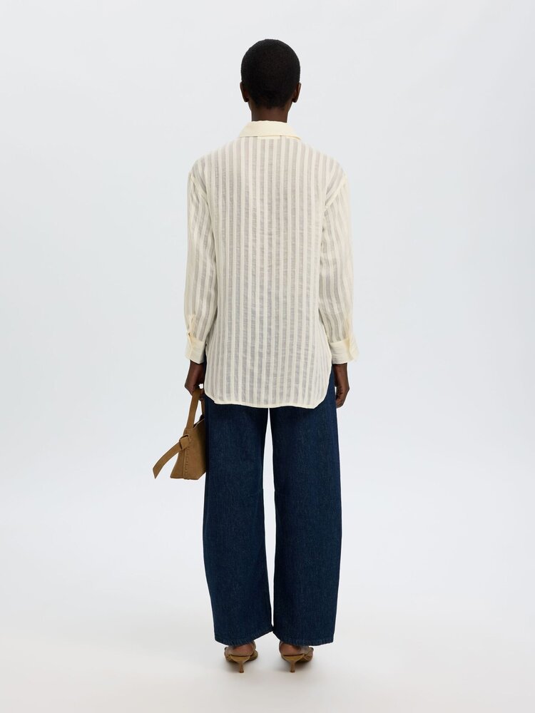 Selected SLFTORAN OVERSIZED LS STRIPED SHIRT Egret Stripes