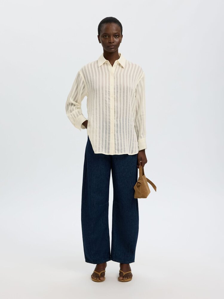 Selected SLFTORAN OVERSIZED LS STRIPED SHIRT Egret Stripes