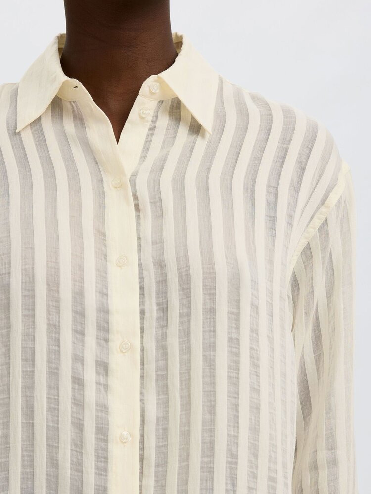 Selected SLFTORAN OVERSIZED LS STRIPED SHIRT Egret Stripes