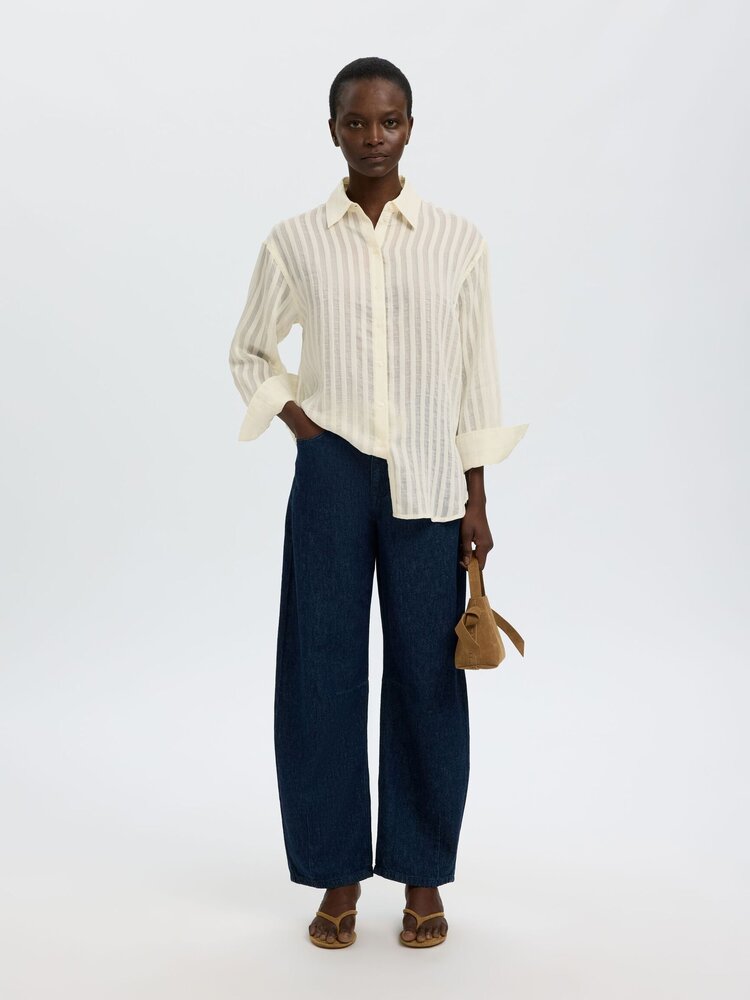 Selected SLFTORAN OVERSIZED LS STRIPED SHIRT Egret Stripes