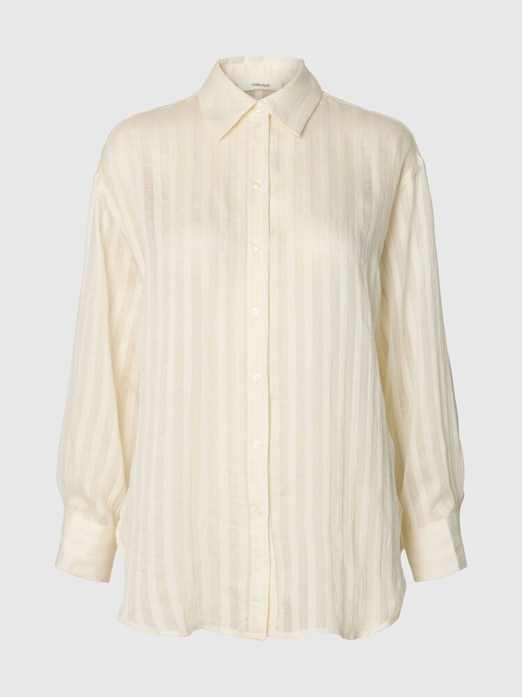 Selected SLFTORAN OVERSIZED LS STRIPED SHIRT Egret Stripes