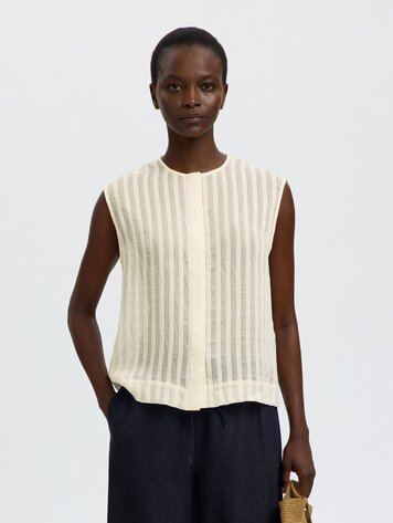 Selected SLFTORAN REGULAR SL STRIPED SHIRT Egret Stripes