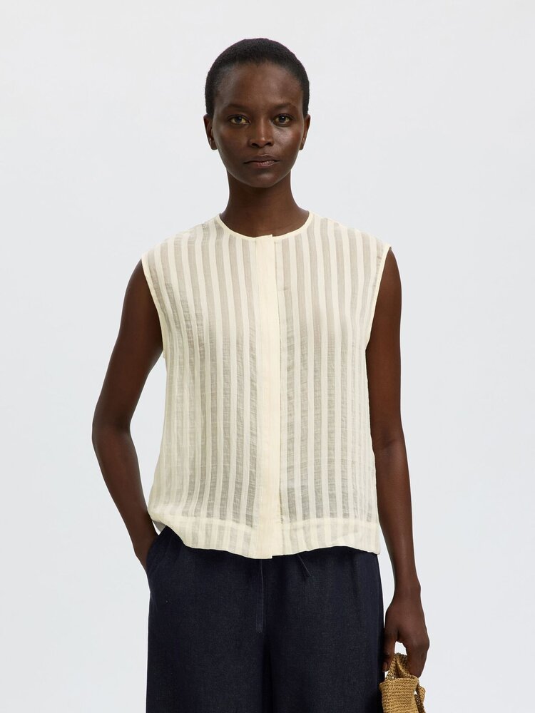Selected SLFTORAN REGULAR SL STRIPED SHIRT Egret Stripes