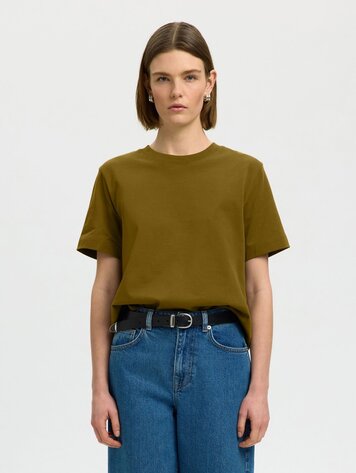 Selected SLWESSENTIAL SS BOXY TEE Fir Green