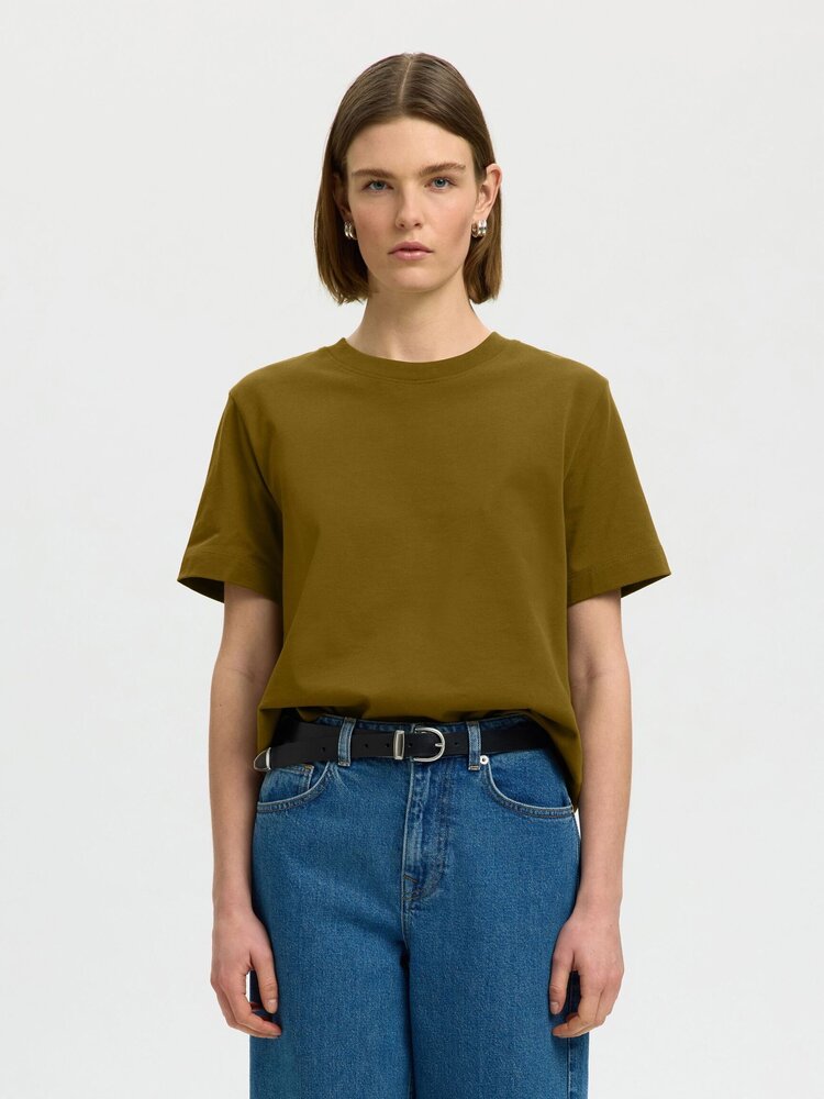 Selected SLWESSENTIAL SS BOXY TEE Fir Green