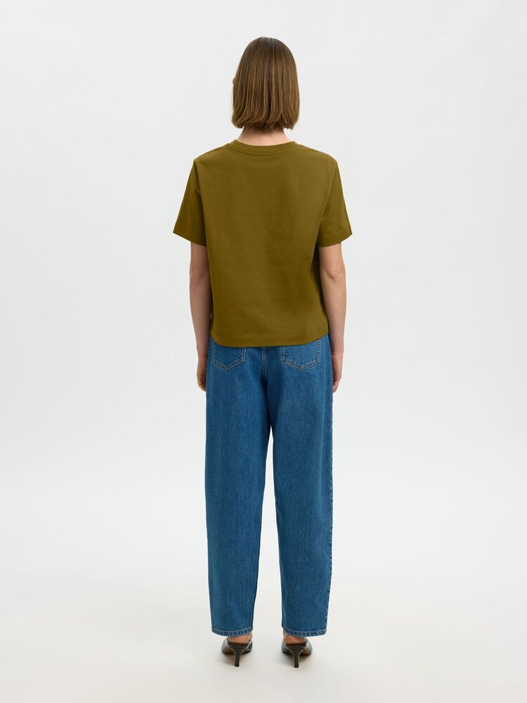 Selected SLWESSENTIAL SS BOXY TEE Fir Green