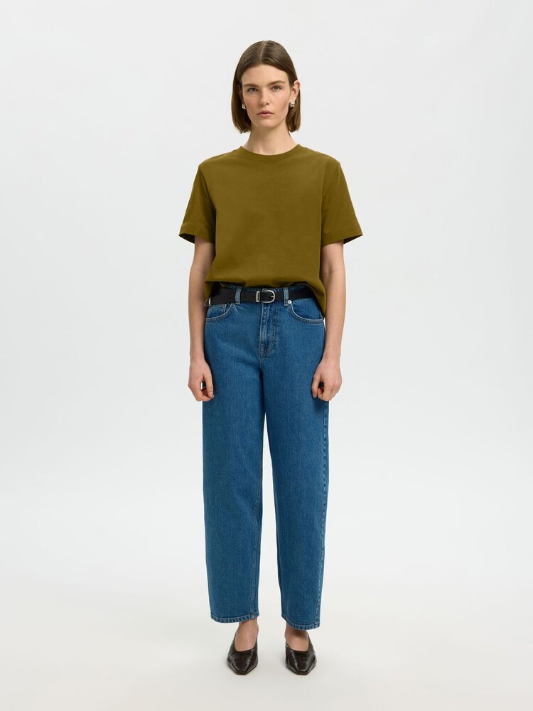 Selected SLWESSENTIAL SS BOXY TEE Fir Green