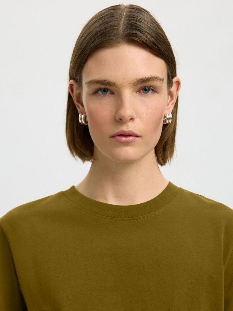 Selected SLWESSENTIAL SS BOXY TEE Fir Green