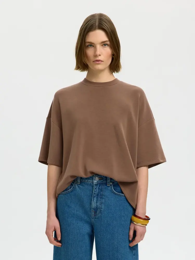 Selected SLWOVERSIZED TENNY TEE Chocolate Chip