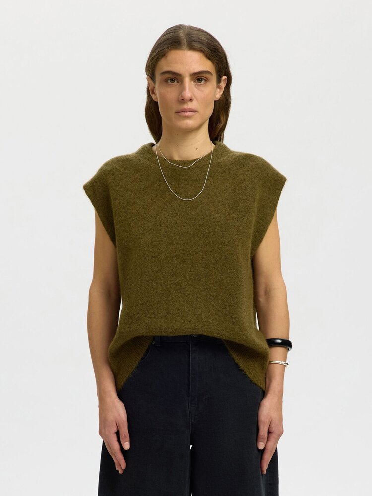 Selected SLWLULU SL KNIT VEST Fir Green Melange