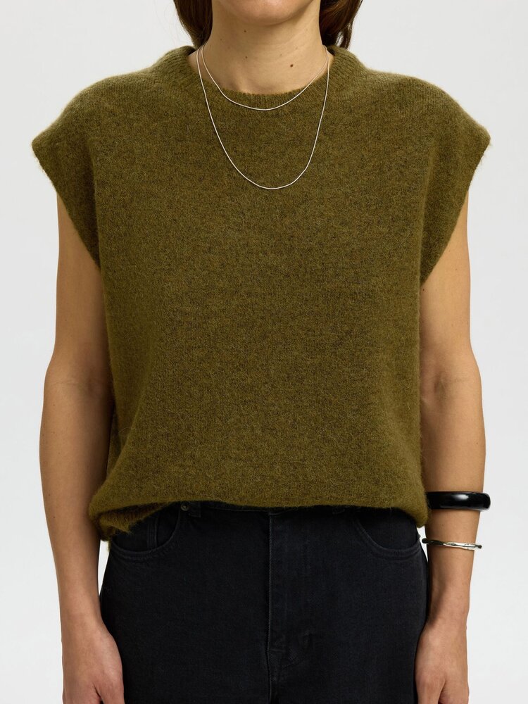 Selected SLWLULU SL KNIT VEST Fir Green Melange