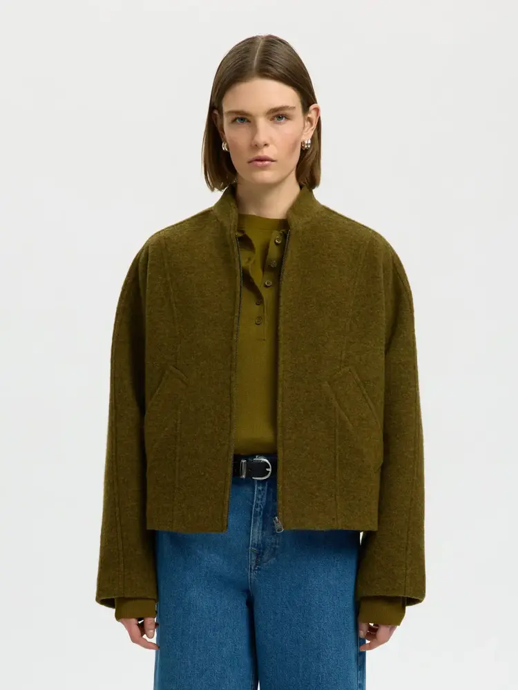 Selected SLWJACQUELINE WOOL BLEND JACKET Fir Green Melange