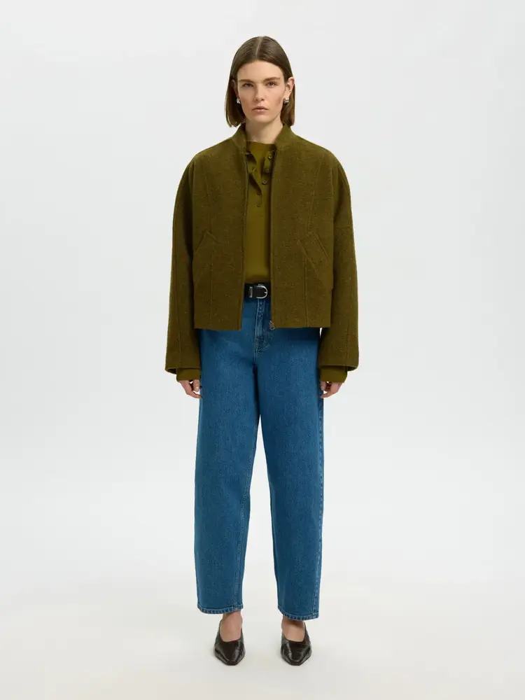 Selected SLWJACQUELINE WOOL BLEND JACKET Fir Green Melange