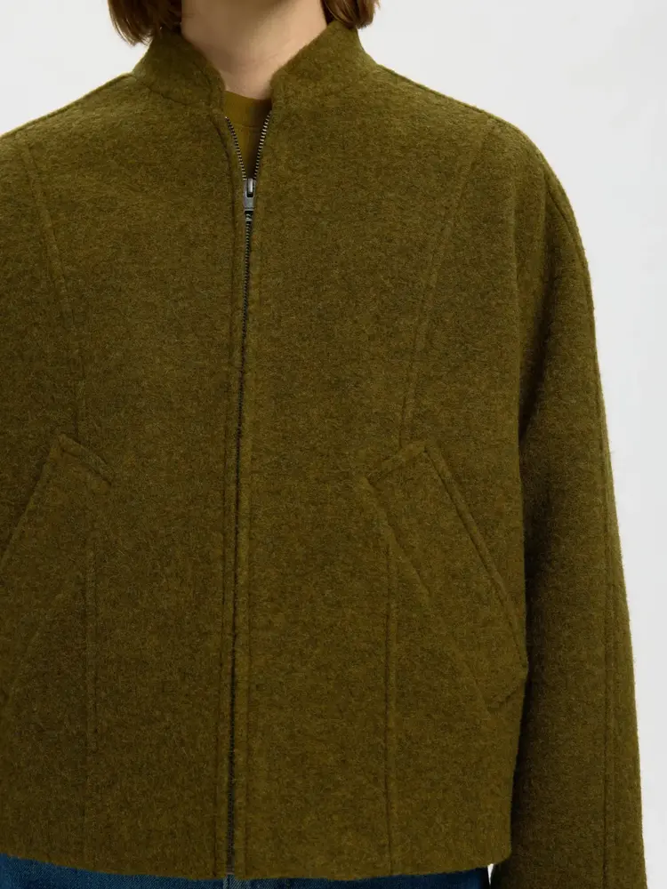 Selected SLWJACQUELINE WOOL BLEND JACKET Fir Green Melange