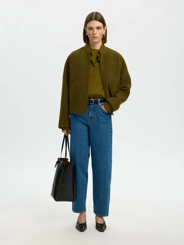 Selected SLWJACQUELINE WOOL BLEND JACKET Fir Green Melange