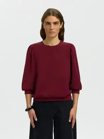 Selected SLWTENNY 3/4 SWEAT TOP Tawny Port