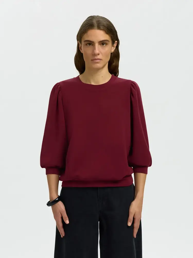 Selected SLWTENNY 3/4 SWEAT TOP Tawny Port