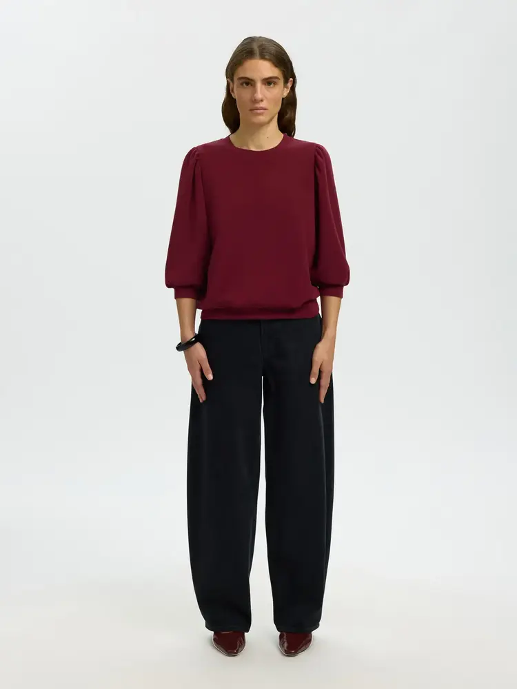 Selected SLWTENNY 3/4 SWEAT TOP Tawny Port