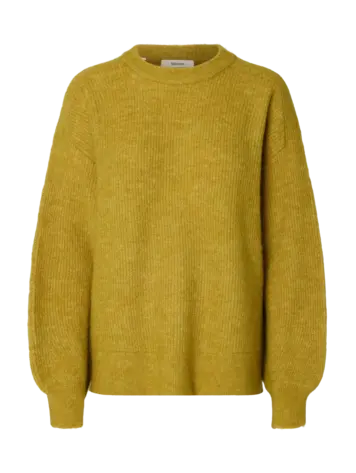 Selected SLWLULU LS KNIT RELAXED O-NECK Avocado Oil Melange