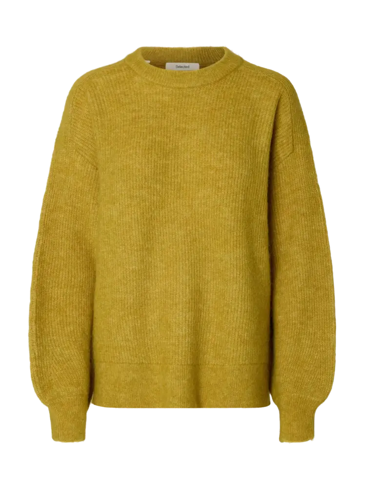 Selected SLWLULU LS KNIT RELAXED O-NECK Avocado Oil Melange
