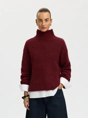 Selected SLWGABRIELLA LS KNIT HIGH NECK Tawny Port