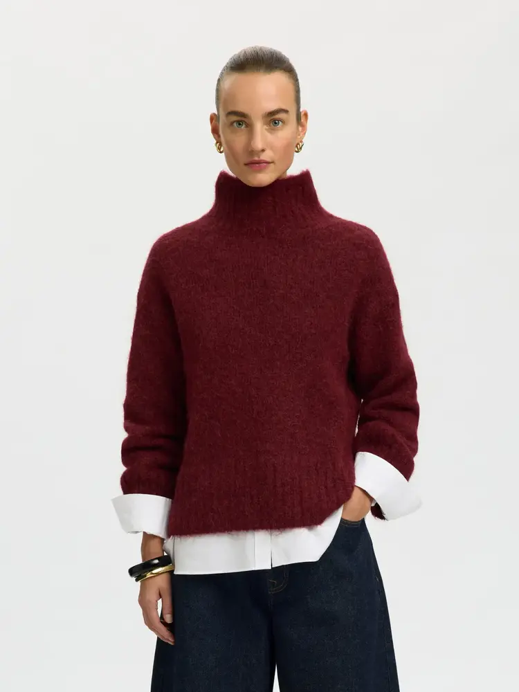 Selected SLWGABRIELLA LS KNIT HIGH NECK Tawny Port