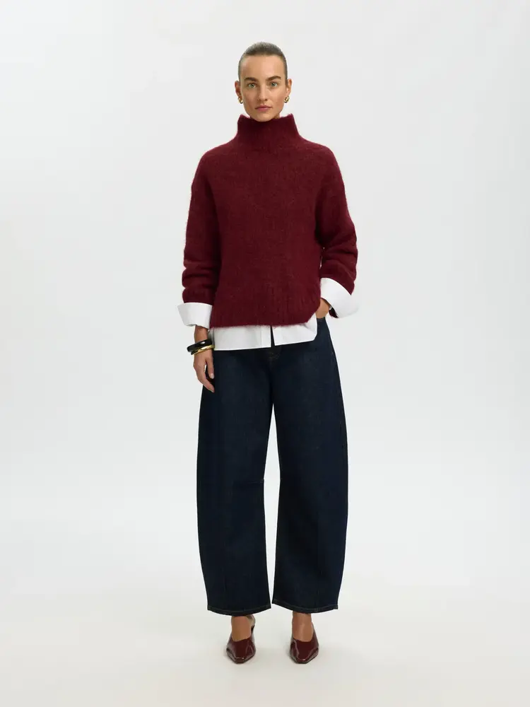 Selected SLWGABRIELLA LS KNIT HIGH NECK Tawny Port