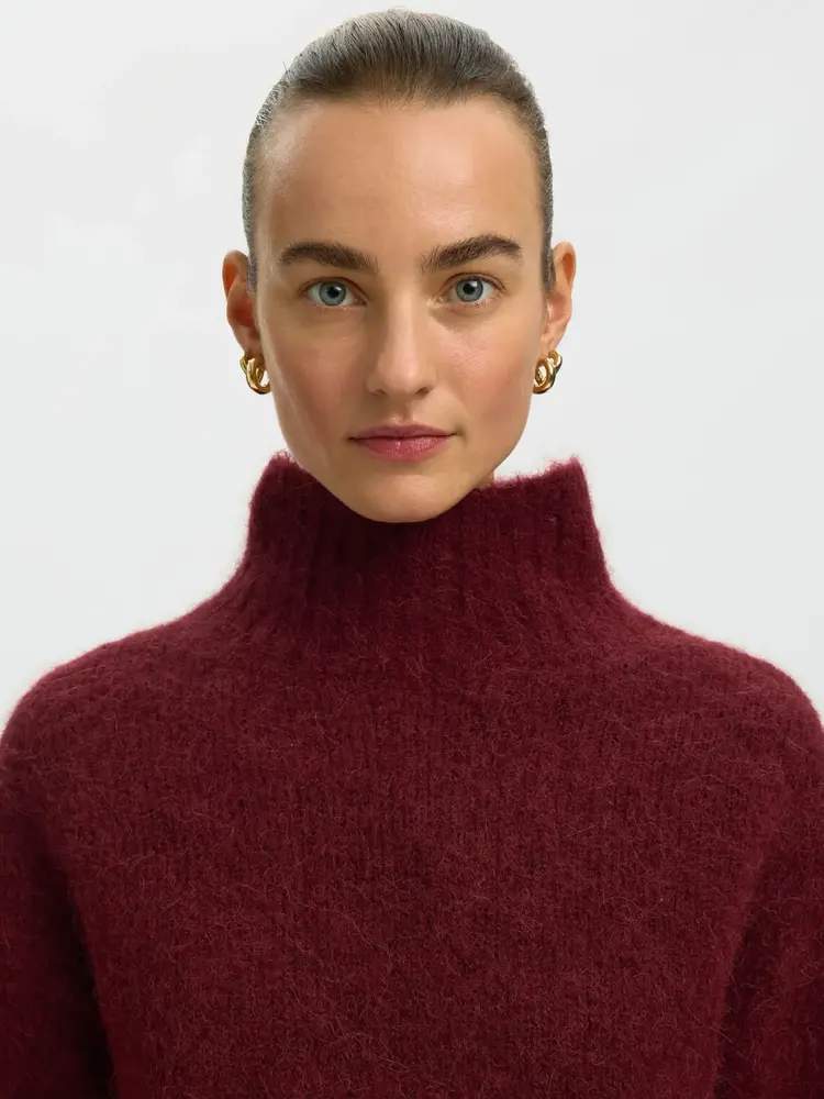 Selected SLWGABRIELLA LS KNIT HIGH NECK Tawny Port