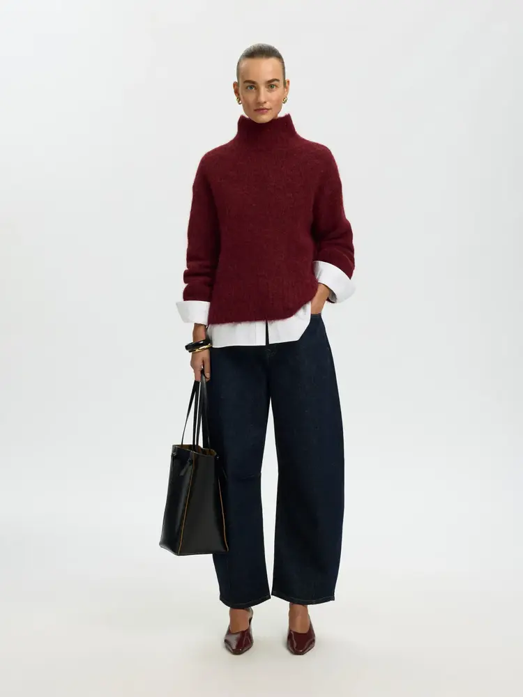 Selected SLWGABRIELLA LS KNIT HIGH NECK Tawny Port