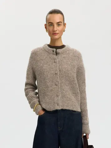 Selected SLWGABRIELLA LS BUTTON CARDIGAN Steel Gray